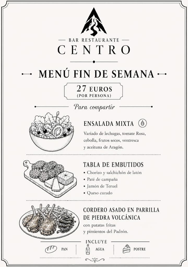 Menú de fin de semana de Bar Restaurante Centro