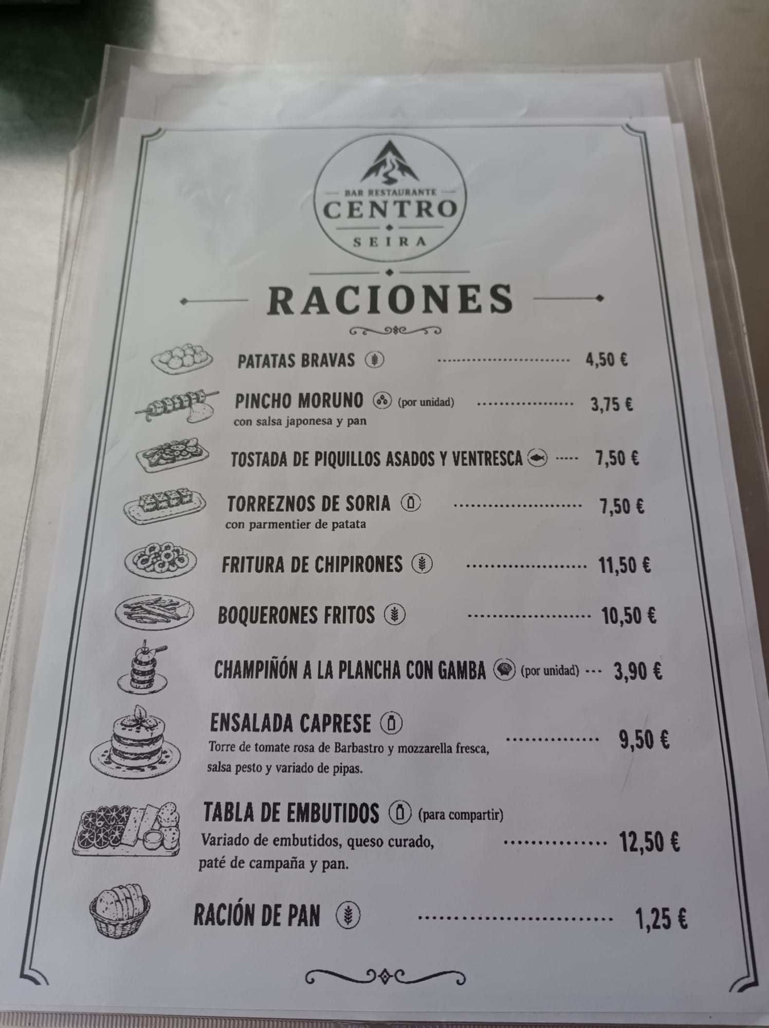 Carta provisional de raciones de Bar Restaurante Centro